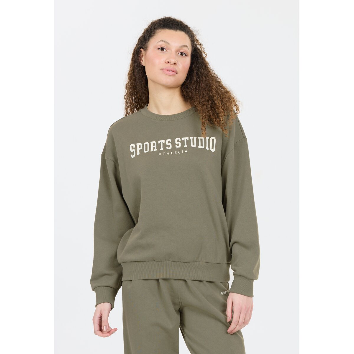 Athlecia Giannis Sweatshirt With Crew Neck - Smokey Olive 1 Shaws Department Stores