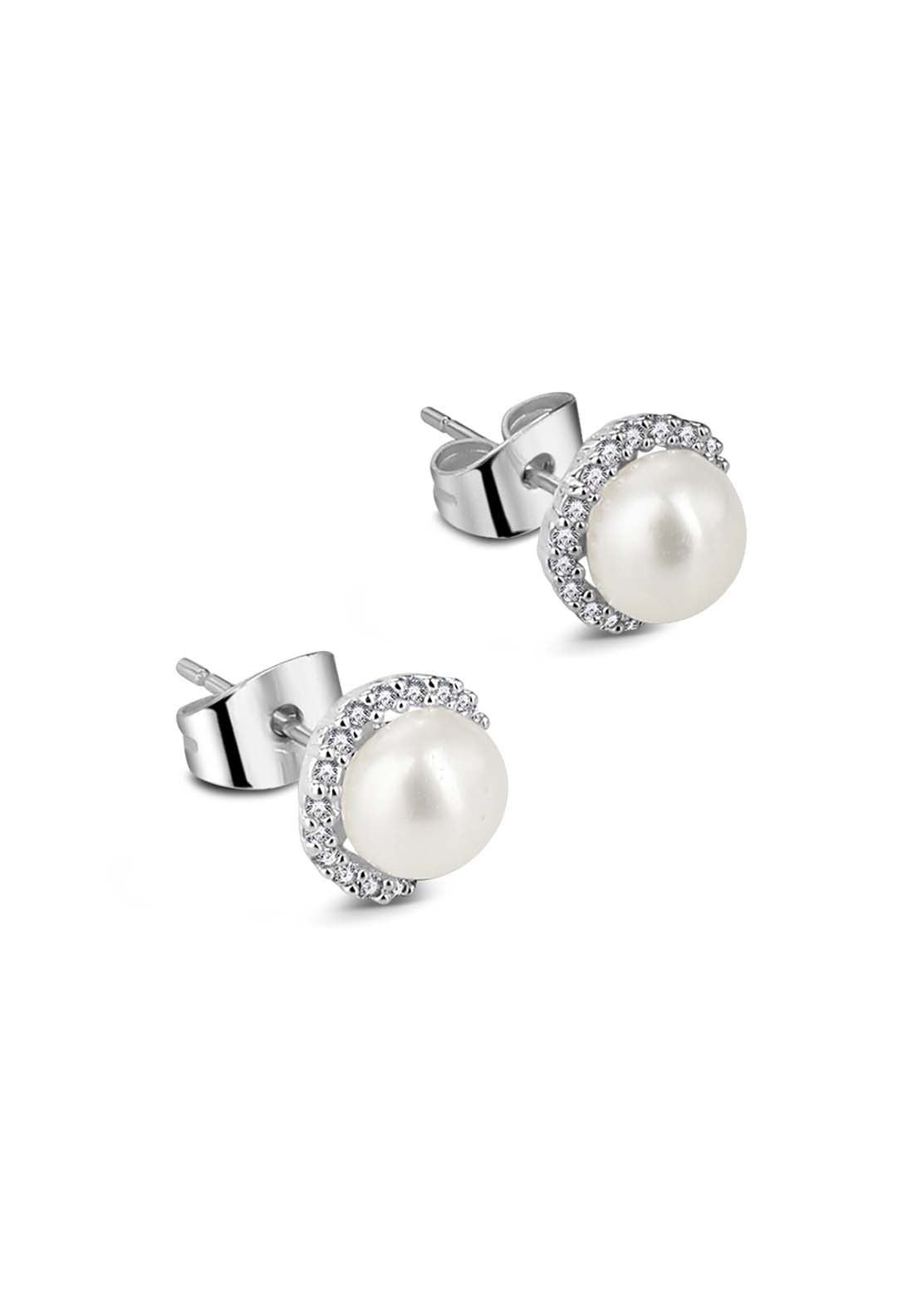 Silver Pearl Earrings Stones - Silver