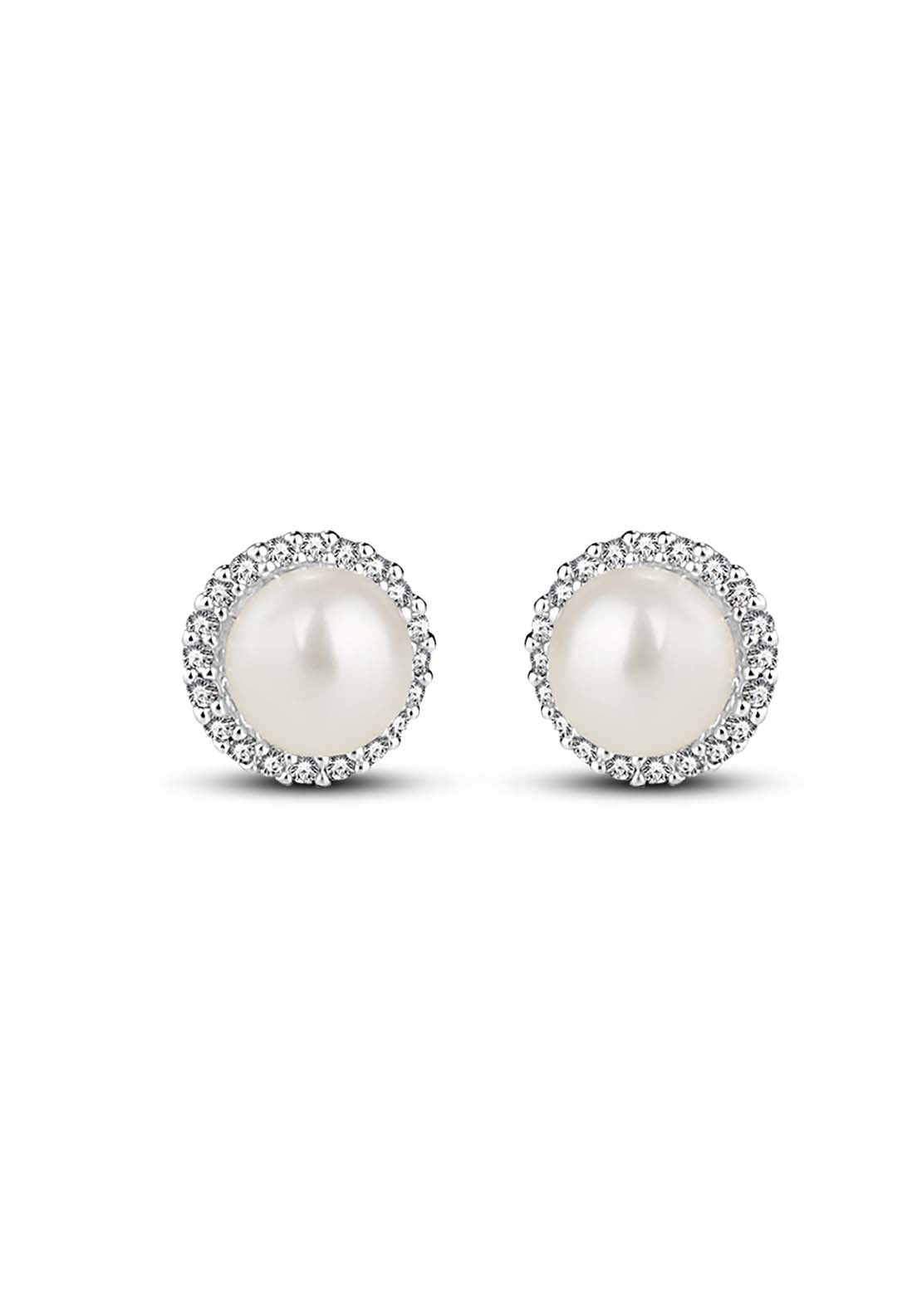 Silver Pearl Earrings Stones - Silver