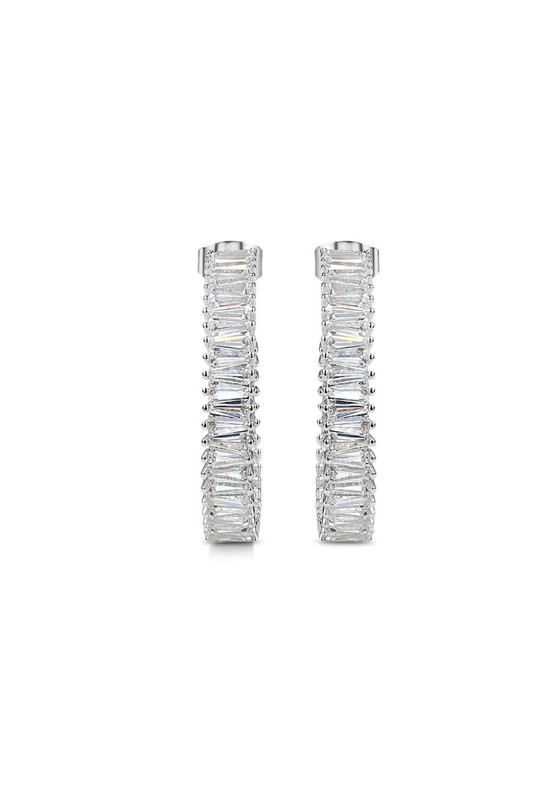 Silver Plated Cubic Zirconia Hoop Earrings - Silver