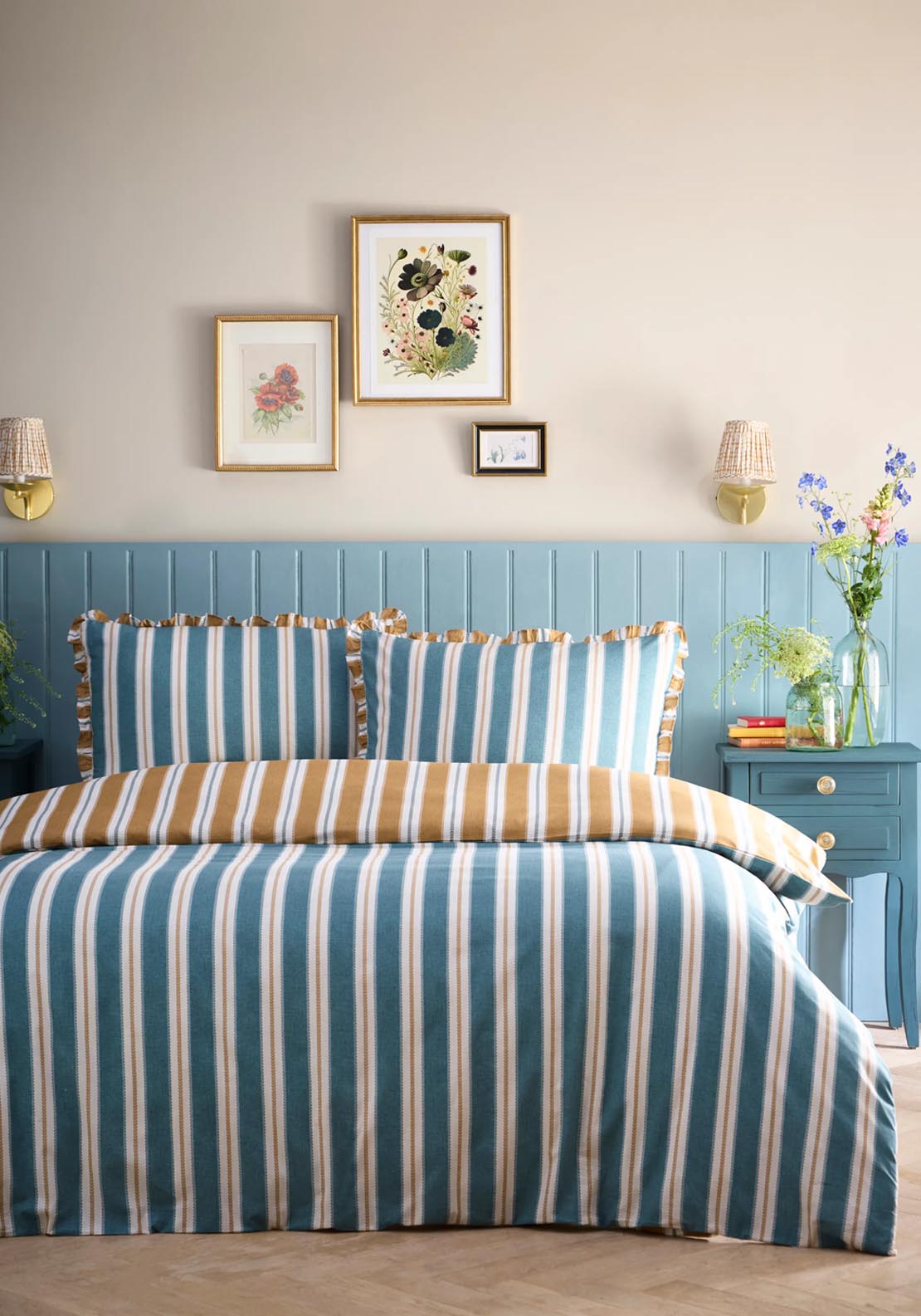 Heather &amp; Ferne Lois Stripe Duvet Cover Set - Blue 1 Shaws Department Stores