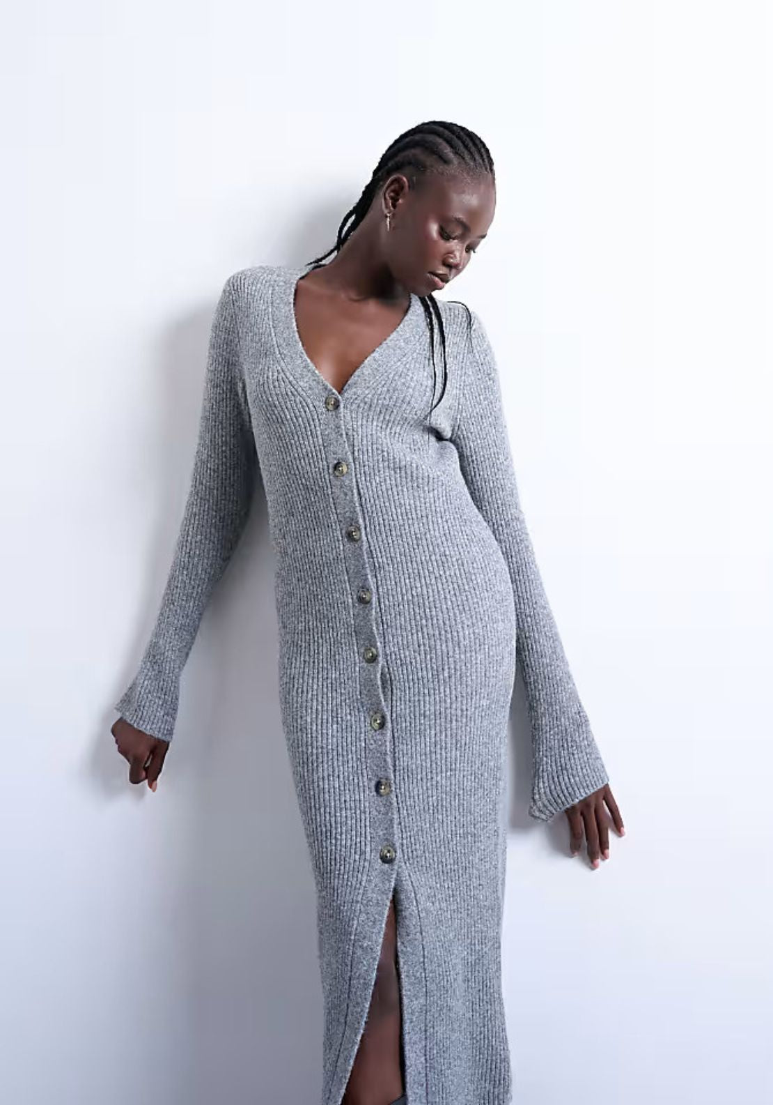 Topshop Jamie Button Knit Dress - Concrete Grey 3 Shaws Department Stores