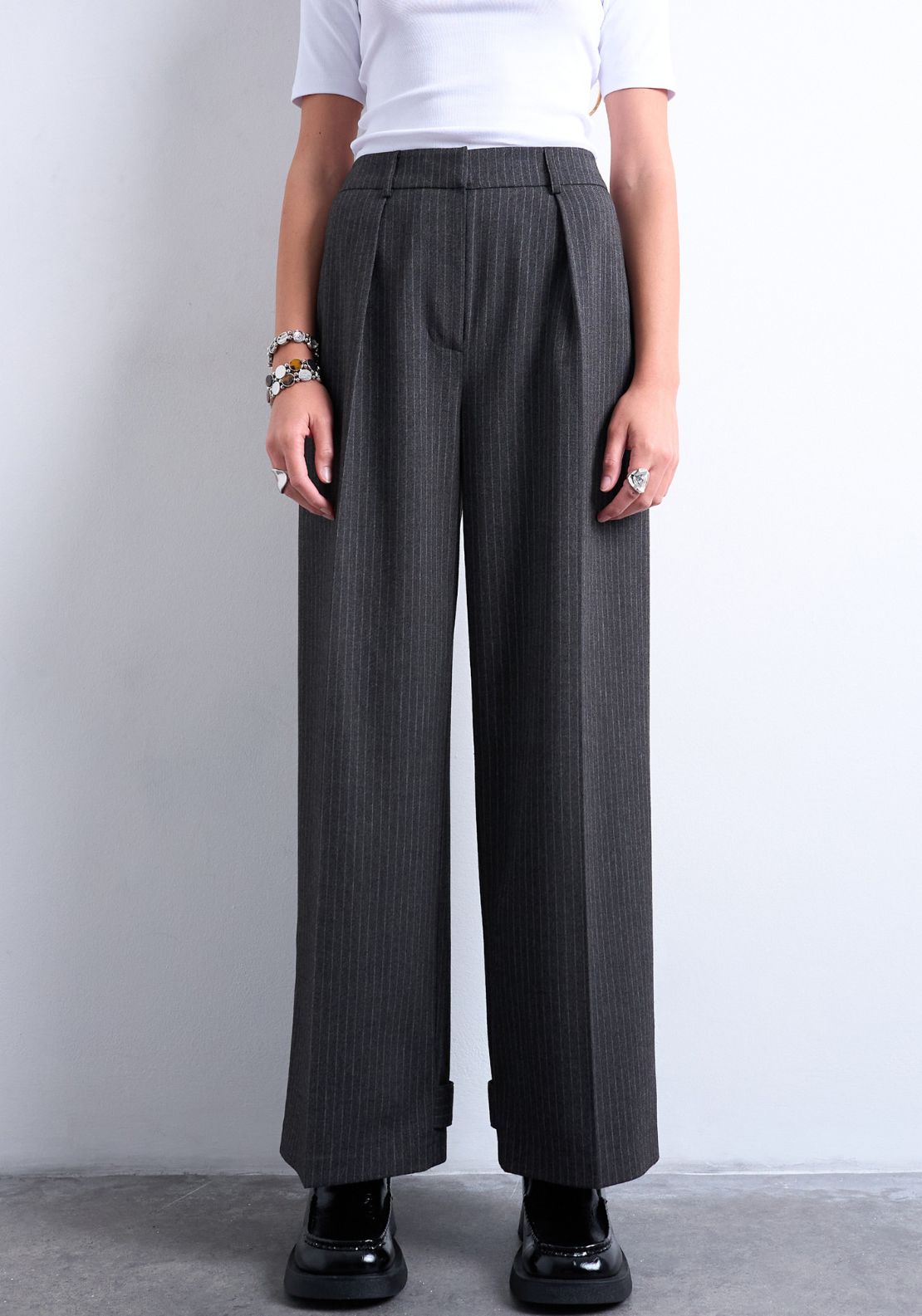 Topshop Louise Wide Leg Trouser - Charcoal Gray 1 Shaws Department Stores