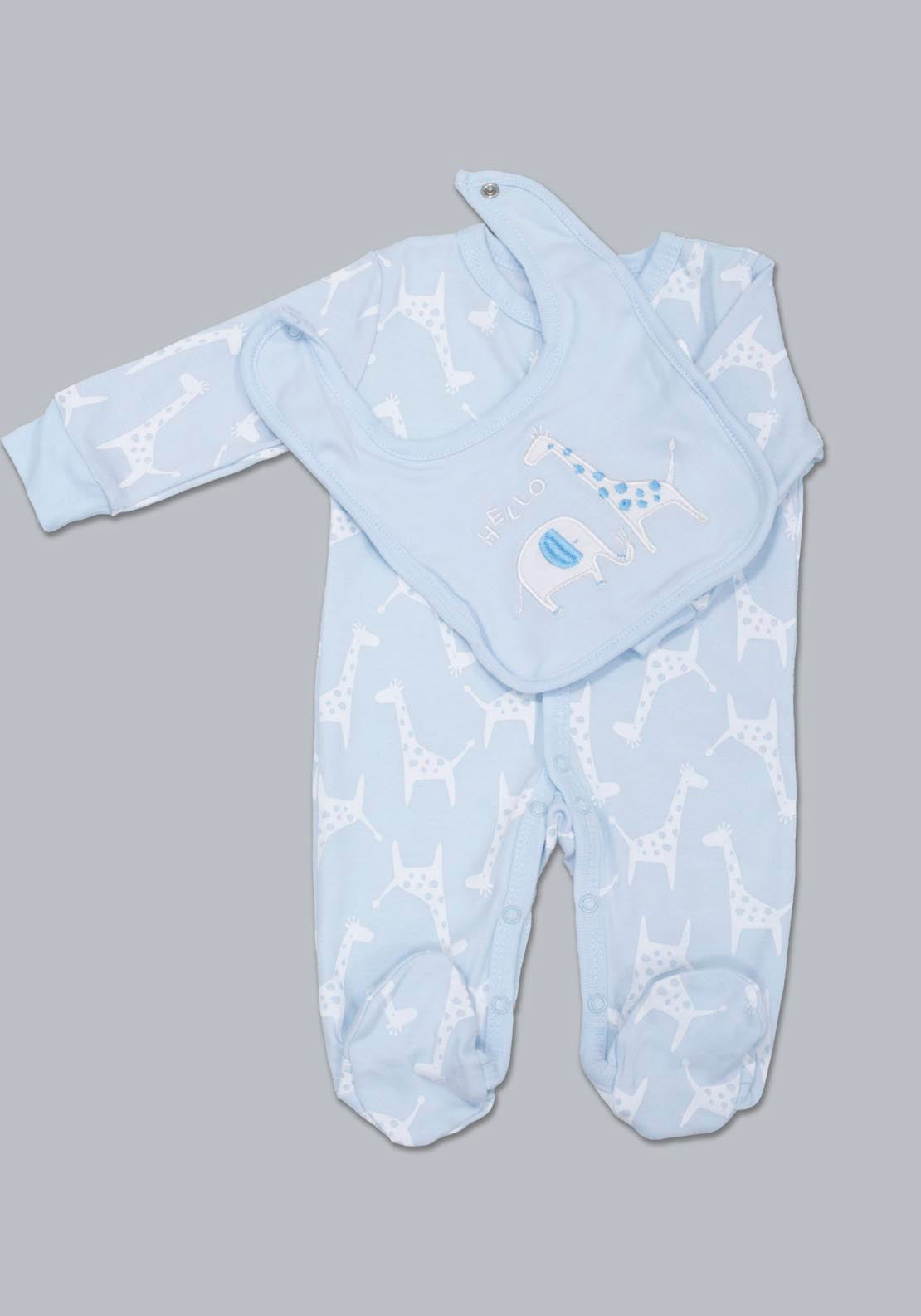 Jainco Rock-A-Bye Baby Boutique 100% Cotton Giraffe Print 8-Piece Baby Gift Set - Blue 2 Shaws Department Stores