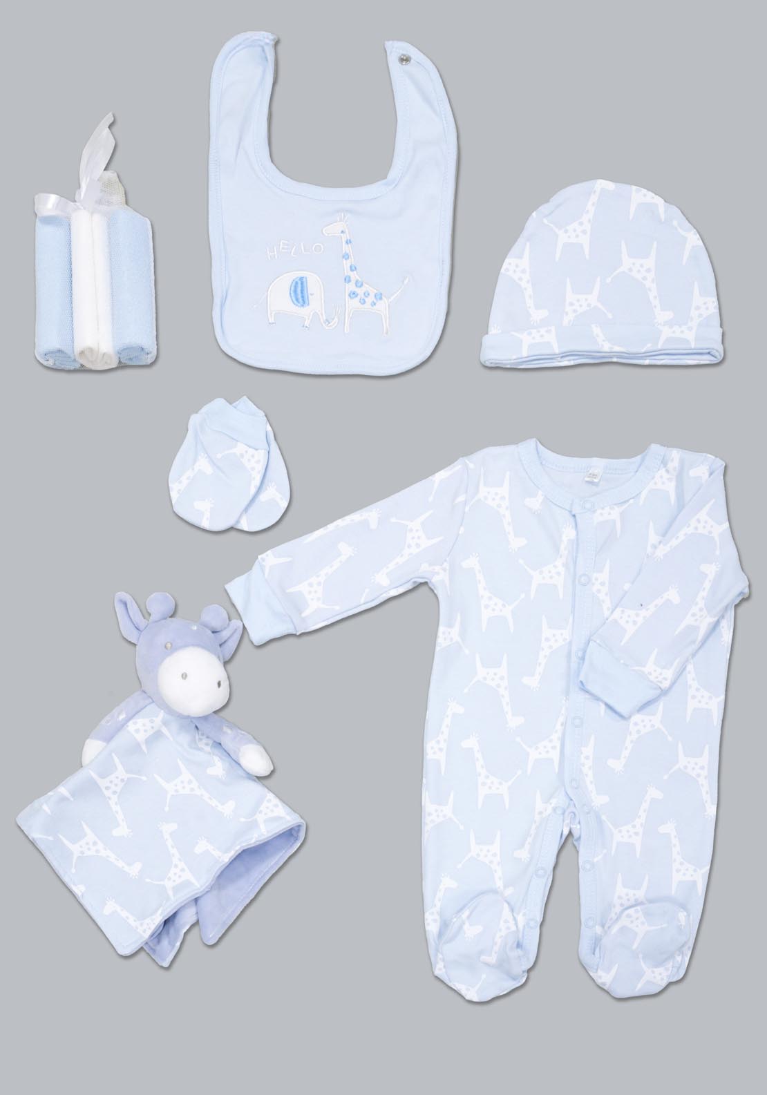 Jainco Rock-A-Bye Baby Boutique 100% Cotton Giraffe Print 8-Piece Baby Gift Set - Blue 1 Shaws Department Stores