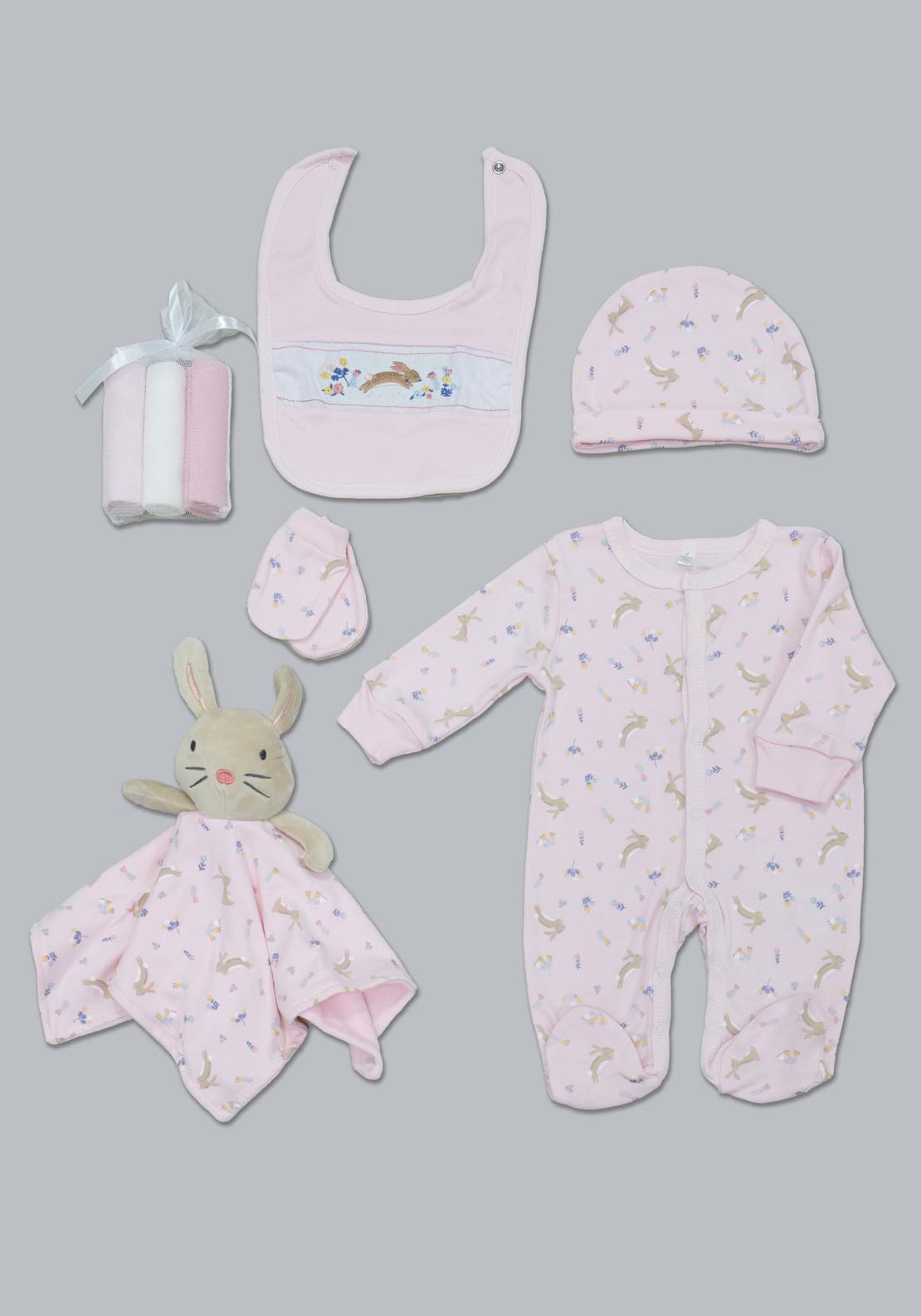 Jainco Rock-A-Bye Baby Boutique 100% Cotton 8 Piece Rabbit Print Layette Set - Pink 1 Shaws Department Stores