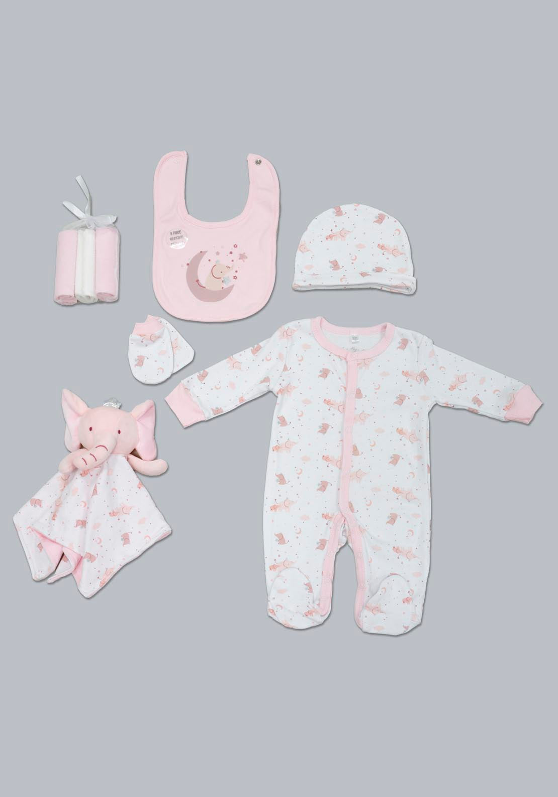 Jainco Rock-A-Bya Baby Boutique 100% Cotton 8 Piece Elephant Layette Set - Pink 1 Shaws Department Stores