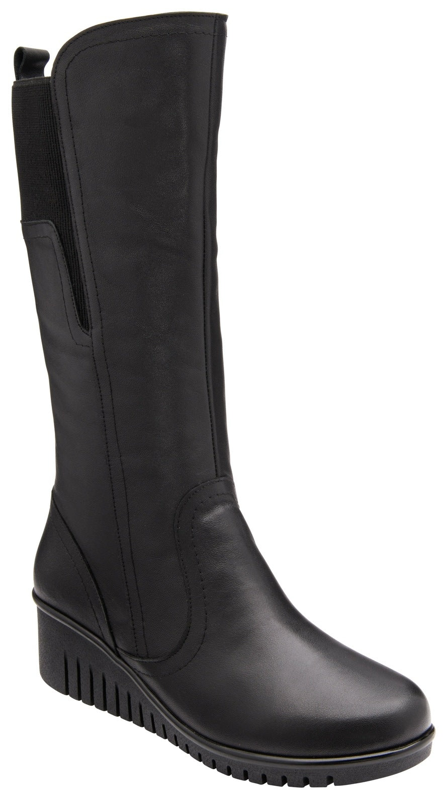Lotus Fitzgerald Ladies Wedge Knee High Boot - Black Leather 2 Shaws Department Stores