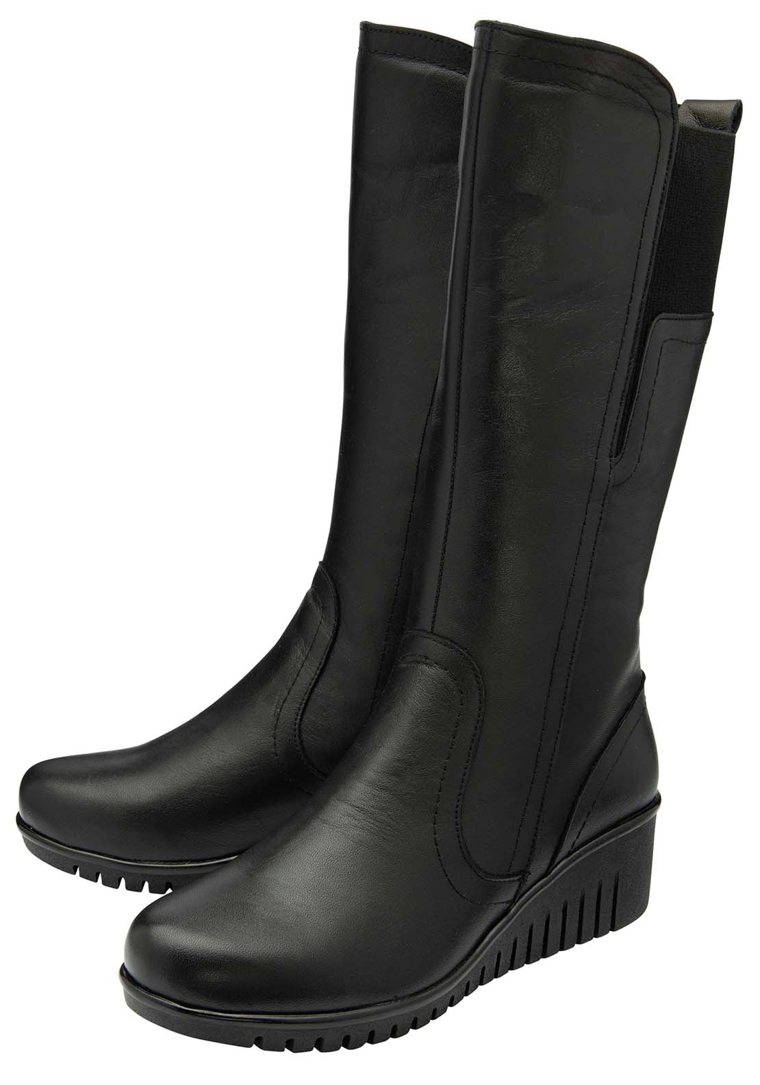 Lotus Fitzgerald Ladies Wedge Knee High Boot - Black Leather 1 Shaws Department Stores