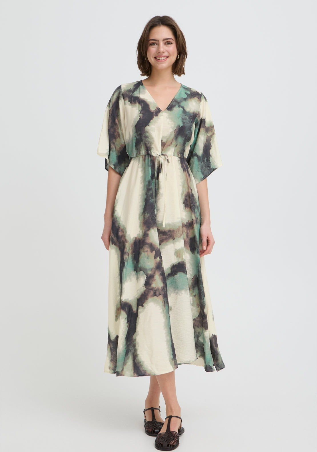 Fransa Draped Print Dress - Marble Creme D. Menthe 1 Shaws Department Stores