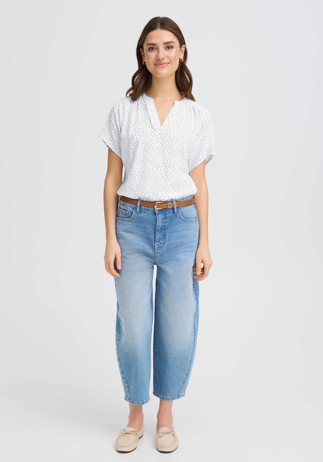Fransa Cap Sleeve Blouse - Dot Dots Black 1 Shaws Department Stores