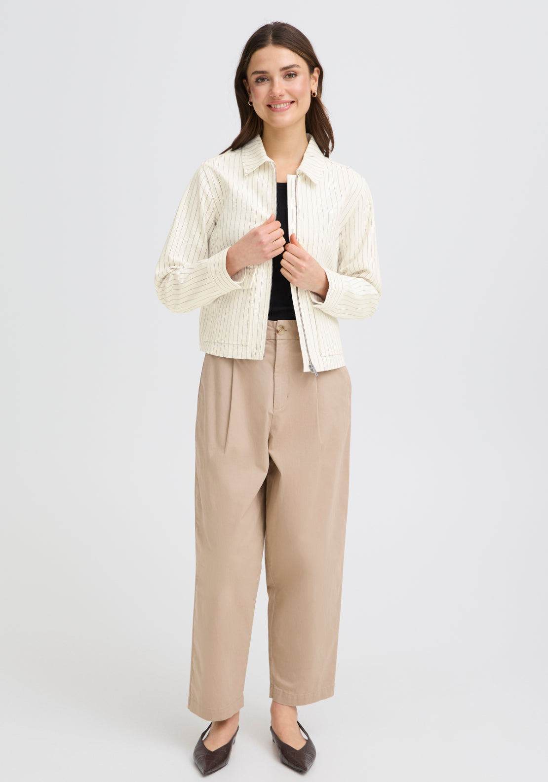 Fransa Regular Fit Versatile Jacket - Chocolate Stripe 1 Shaws Department Stores