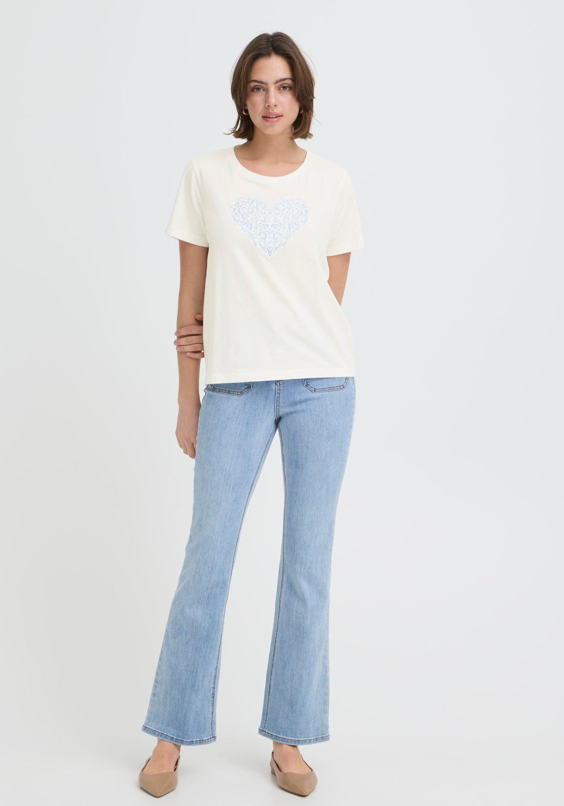 Fransa Heart Graphic T-Shirt - Hydrangea Emb 1 Shaws Department Stores