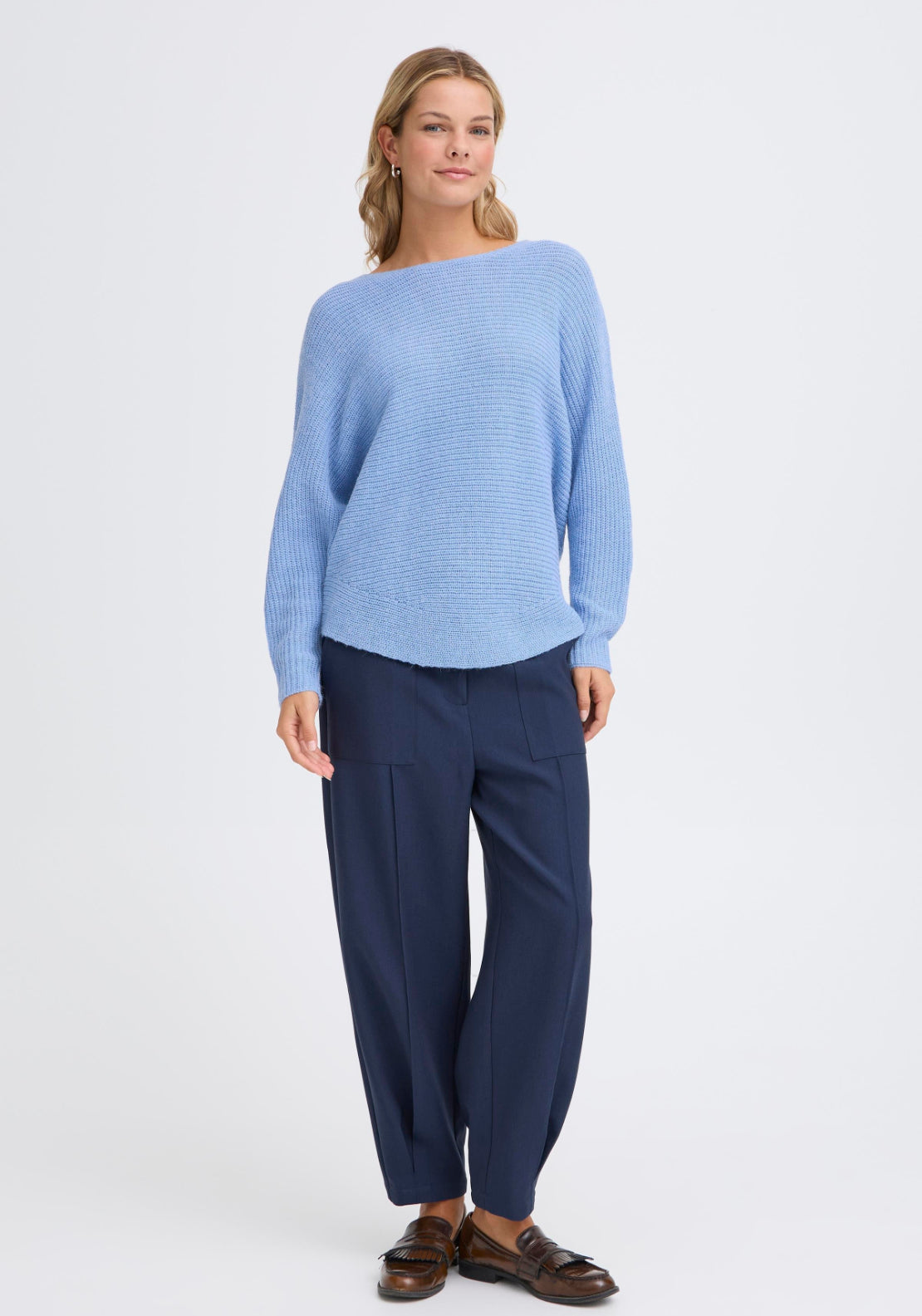 Fransa Long Sleeve Relaxed Knit Sweater - Della Robbia Blue Melange 1 Shaws Department Stores
