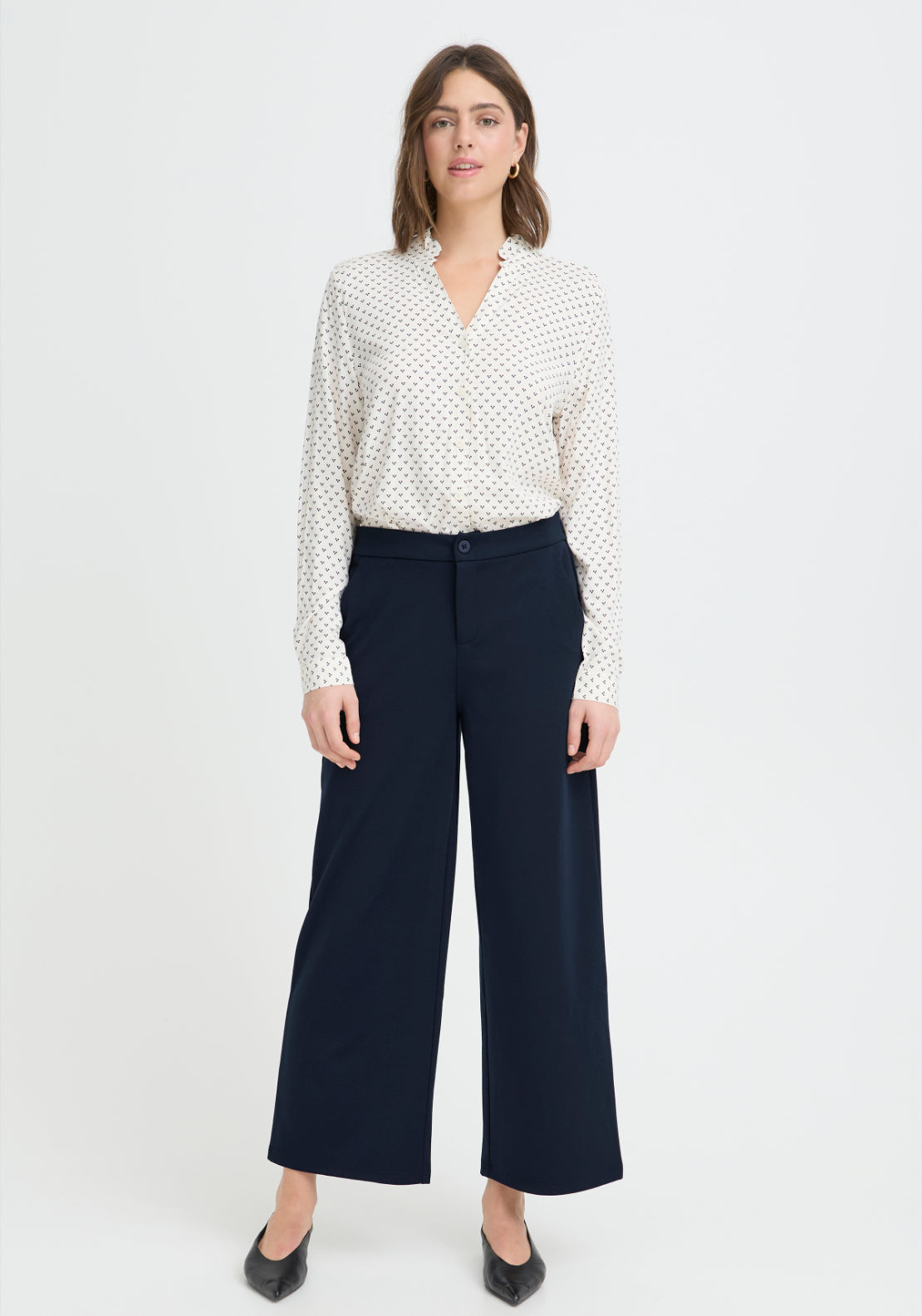 Fransa Ankle Grazer Casual Trousers - Blue 1 Shaws Department Stores