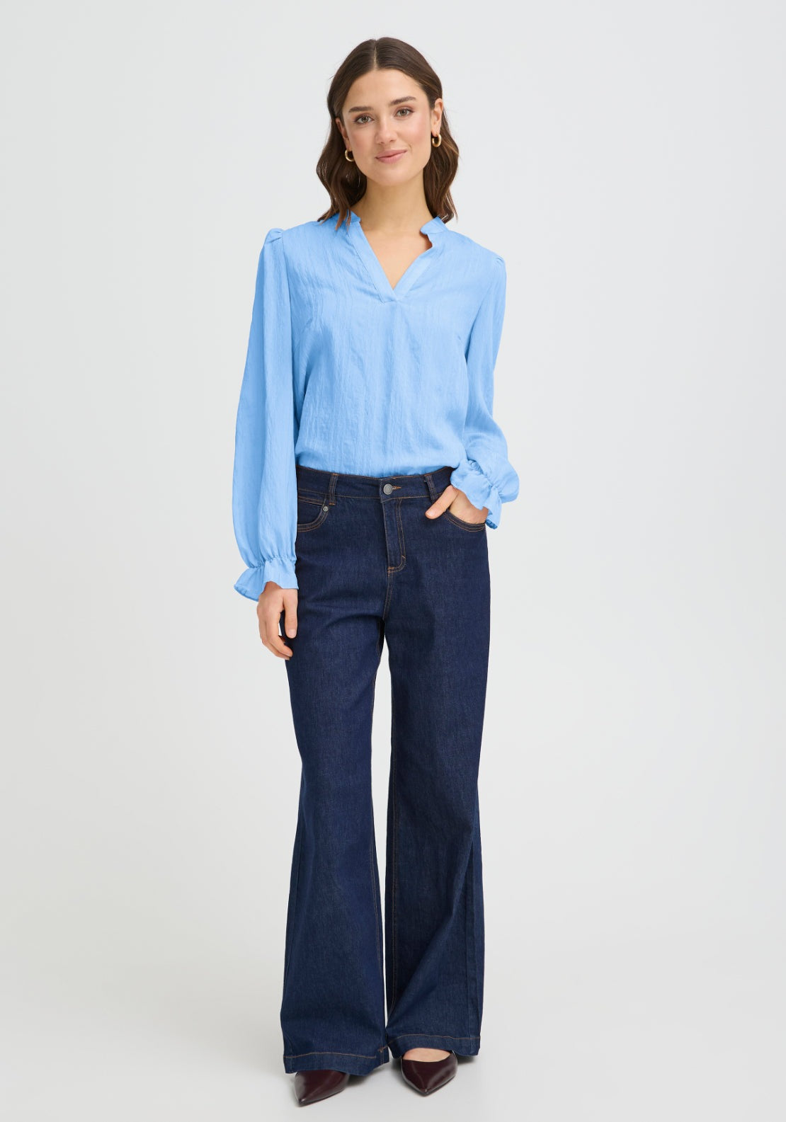 Fransa Crinkle Finish Blouse - Blue 1 Shaws Department Stores