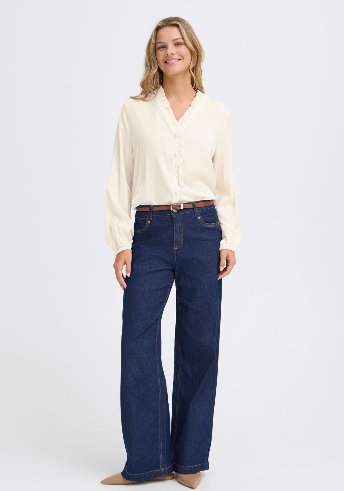 Fransa Long Sleeve Blouse - White 1 Shaws Department Stores