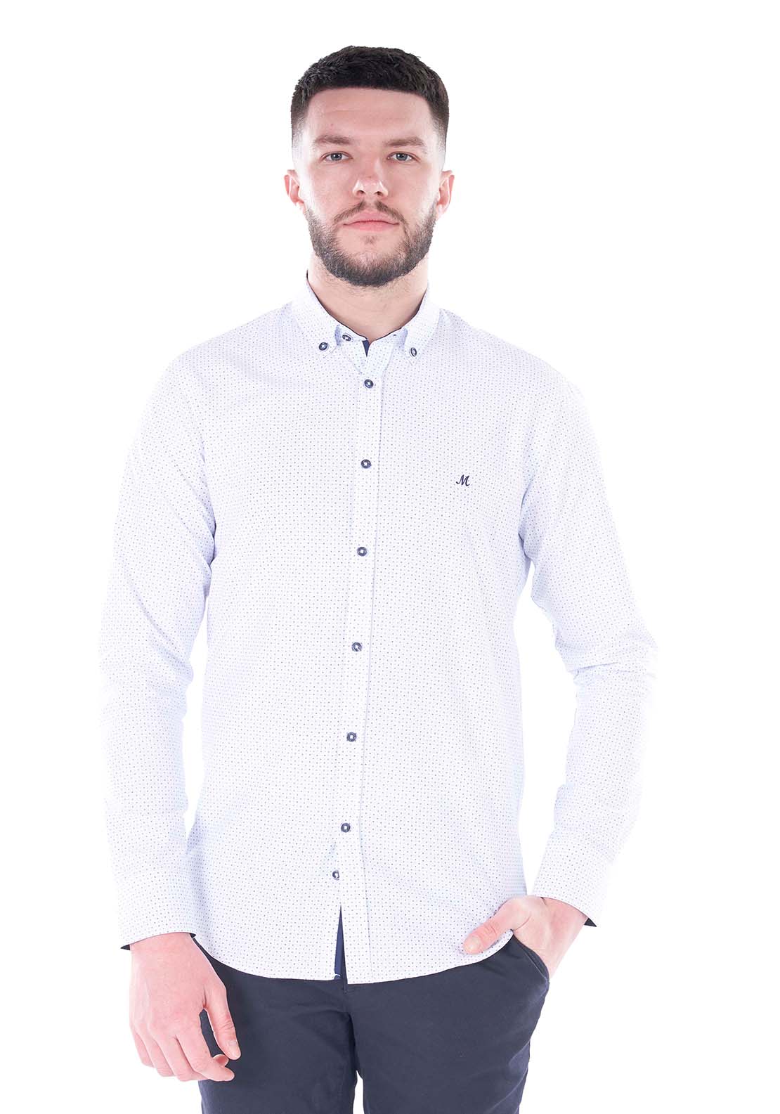 Mineral Farrell Long Sleeve Shirt - White / Navy 1 Shaws Department Stores