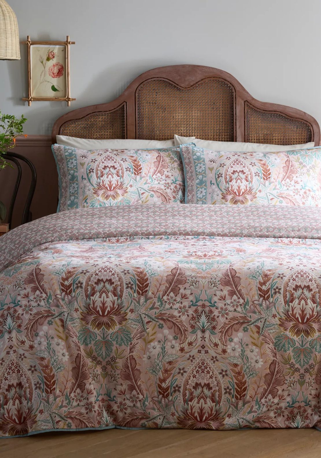 Heather &amp; Ferne 100% Cotton Floral Damask Duvet Cover Set - Multi 1 Shaws Department Stores