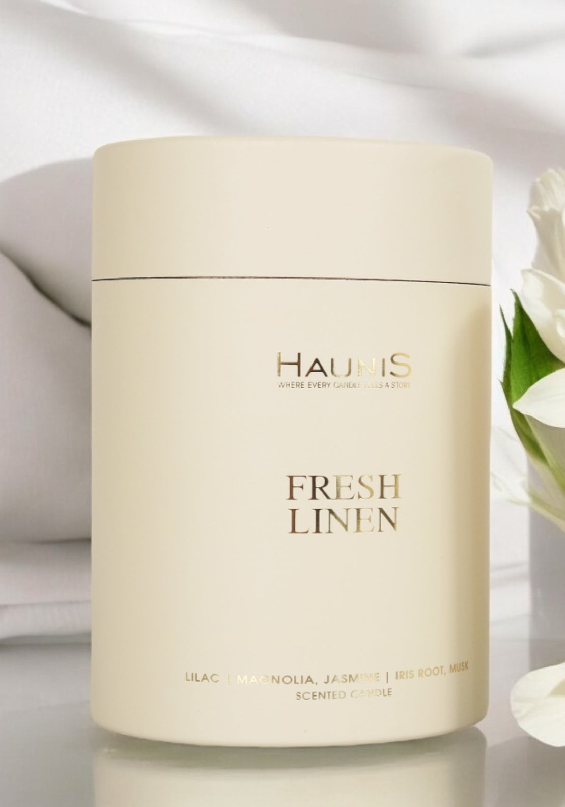 Haunis Fresh Linen Soy Blend Candle - Cream 2 Shaws Department Stores