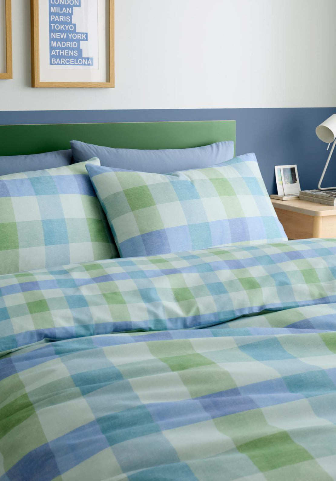 The Home Collection Block Check Duvet Cover Set - Blue 1 Shaws Department Stores