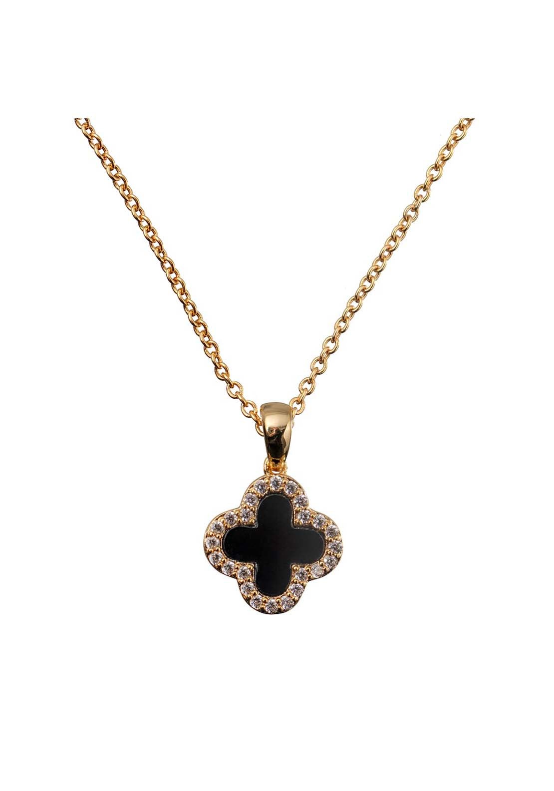 Newbridge Jewellery Black Stone Clover Pendant - Rose Gold 2 Shaws Department Stores