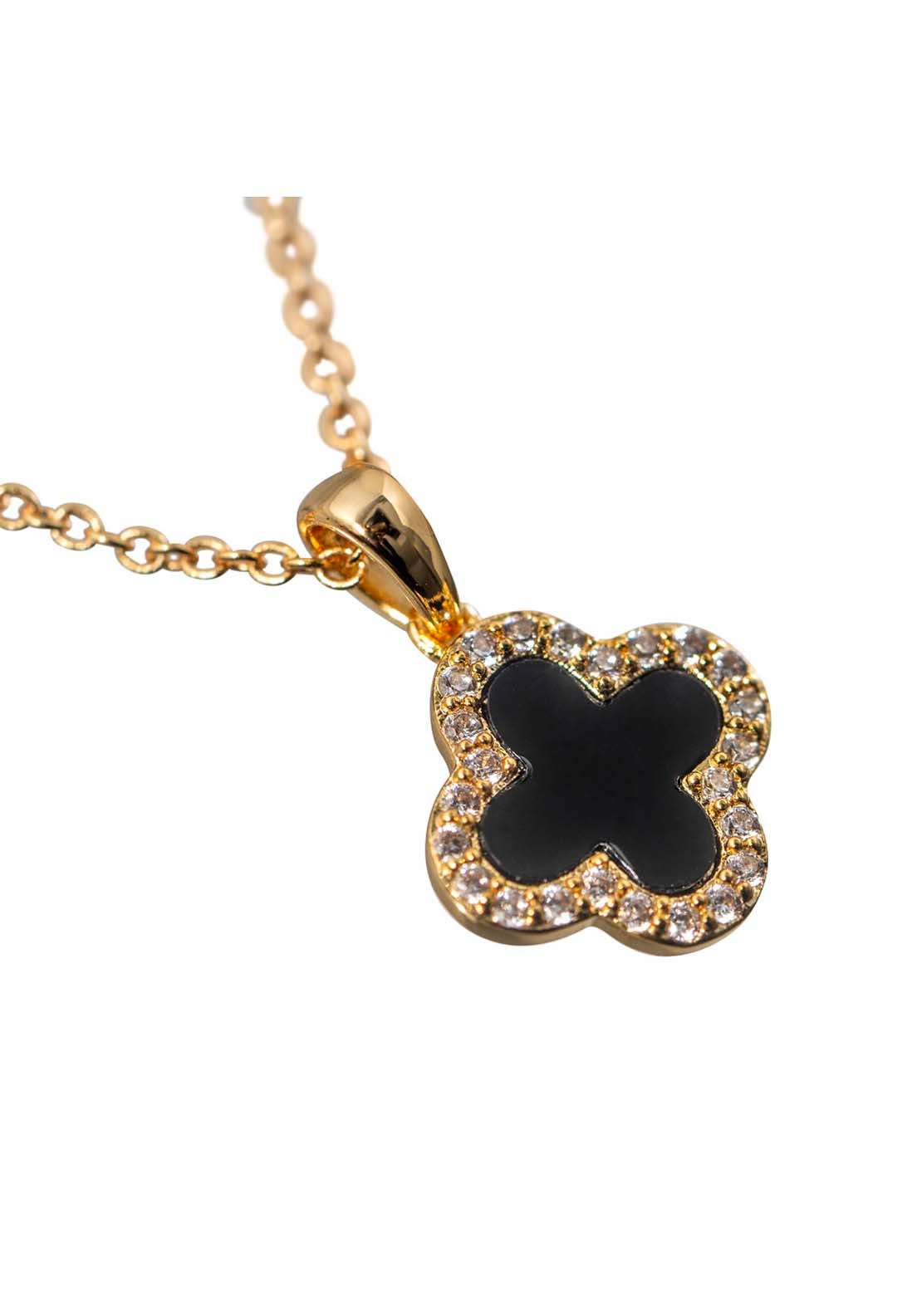 Newbridge Jewellery Black Stone Clover Pendant - Rose Gold 3 Shaws Department Stores