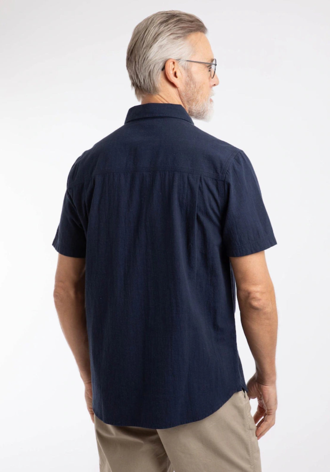 Weird Fish Hilton Textured Crepe Shirt - Navy 2 Shaws Department Stores