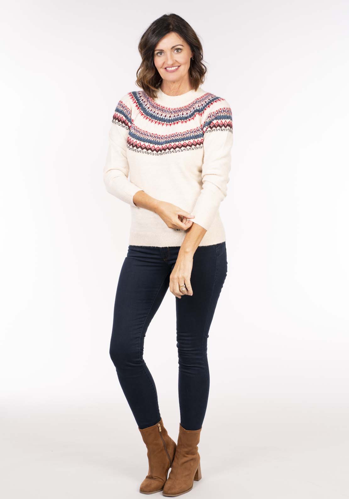 Tea Lane Fairisle Yoke Jumper - Cream 5 Shaws Department Stores