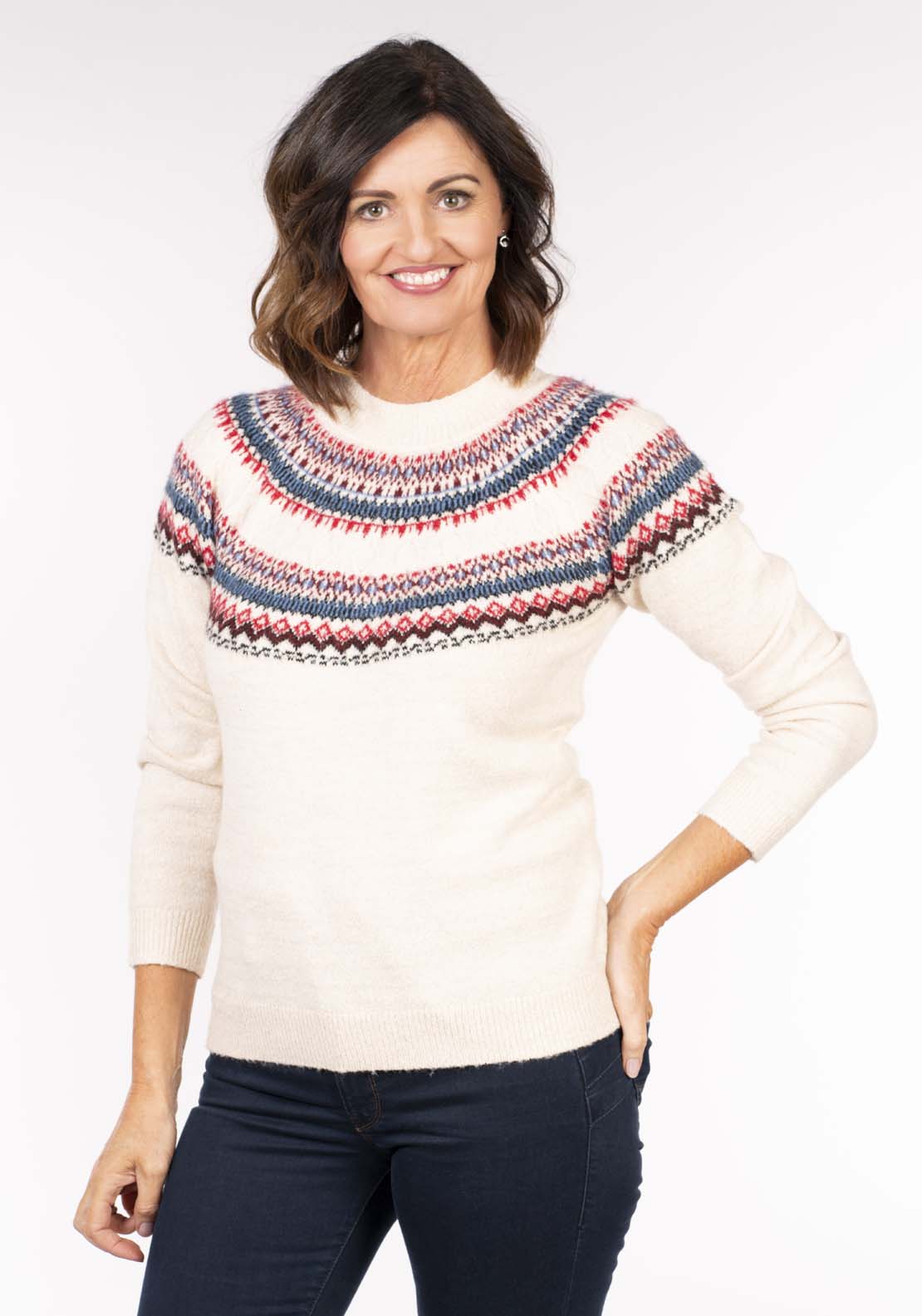 Tea Lane Fairisle Yoke Jumper - Cream 1 Shaws Department Stores