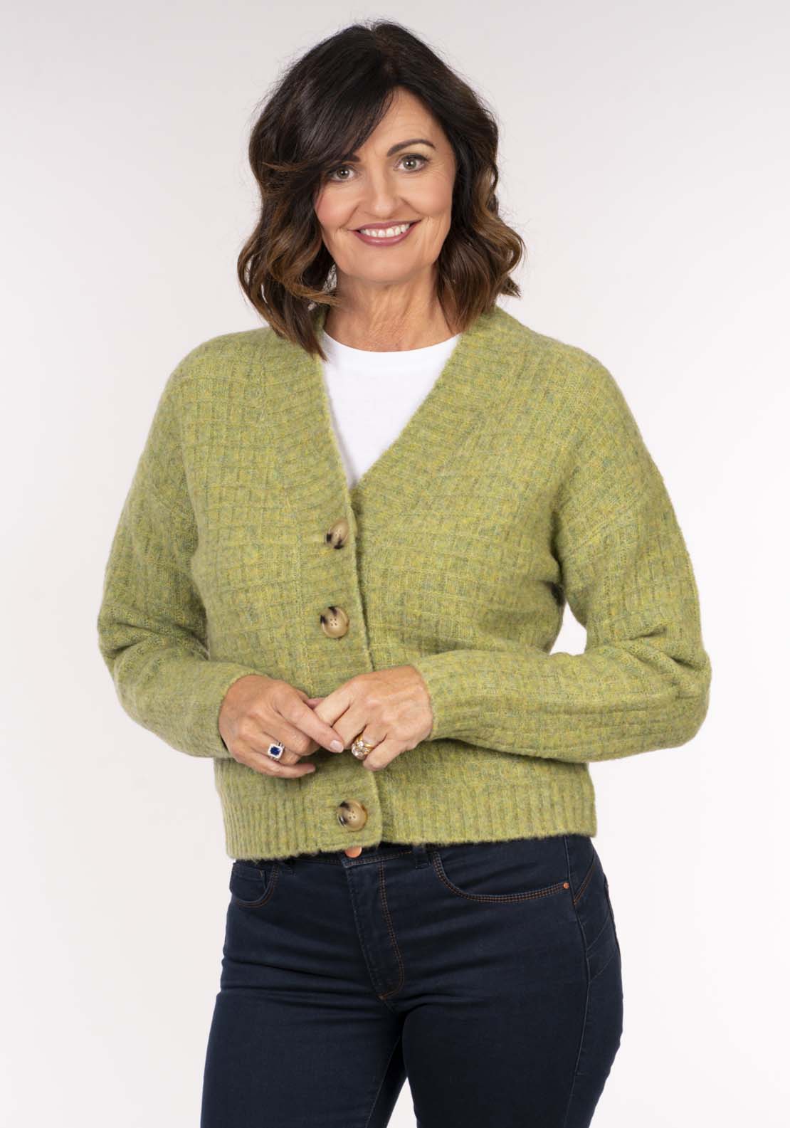Tea Lane Waffle 3 Button Cardi - Green 1 Shaws Department Stores