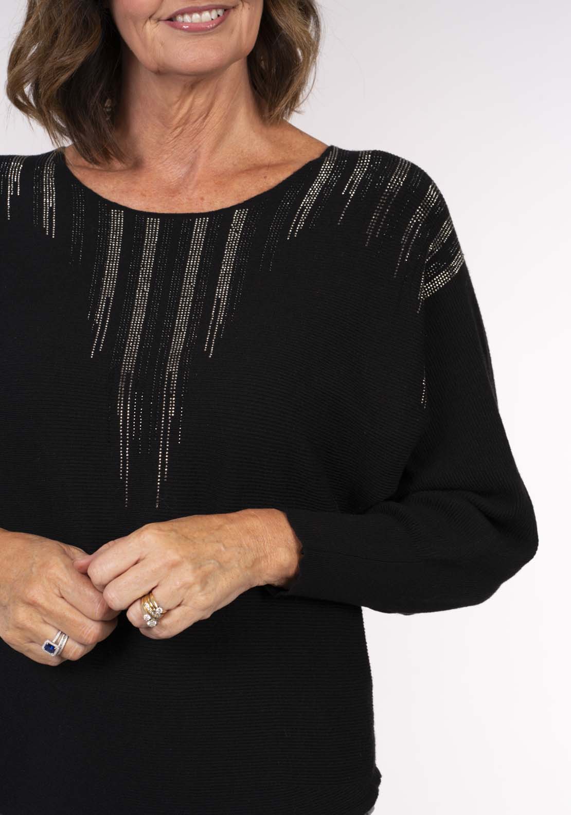 Tea Lane Batwing Top With Line Sparkle - Black 4 Shaws Department Stores