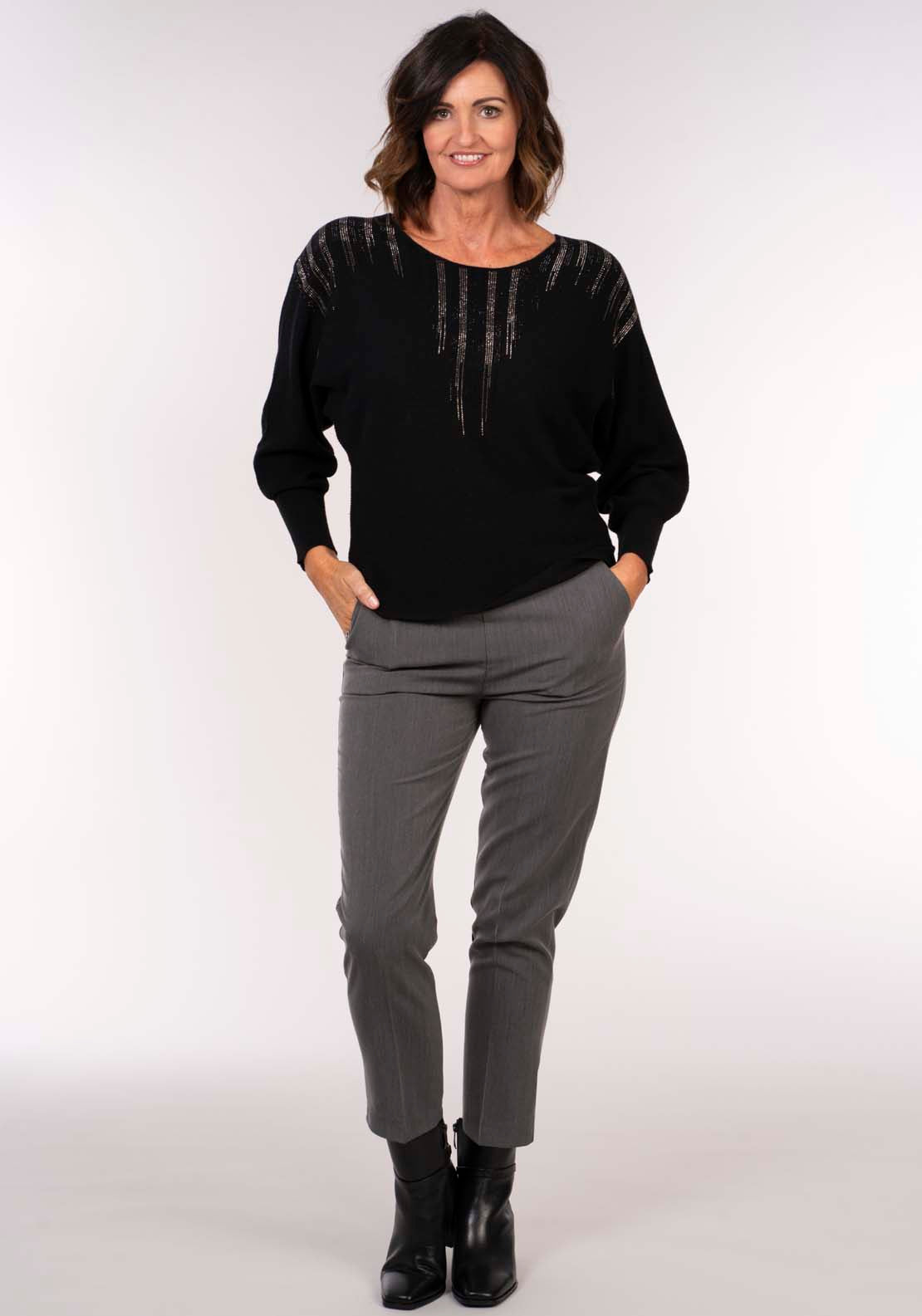 Tea Lane Batwing Top With Line Sparkle - Black 5 Shaws Department Stores