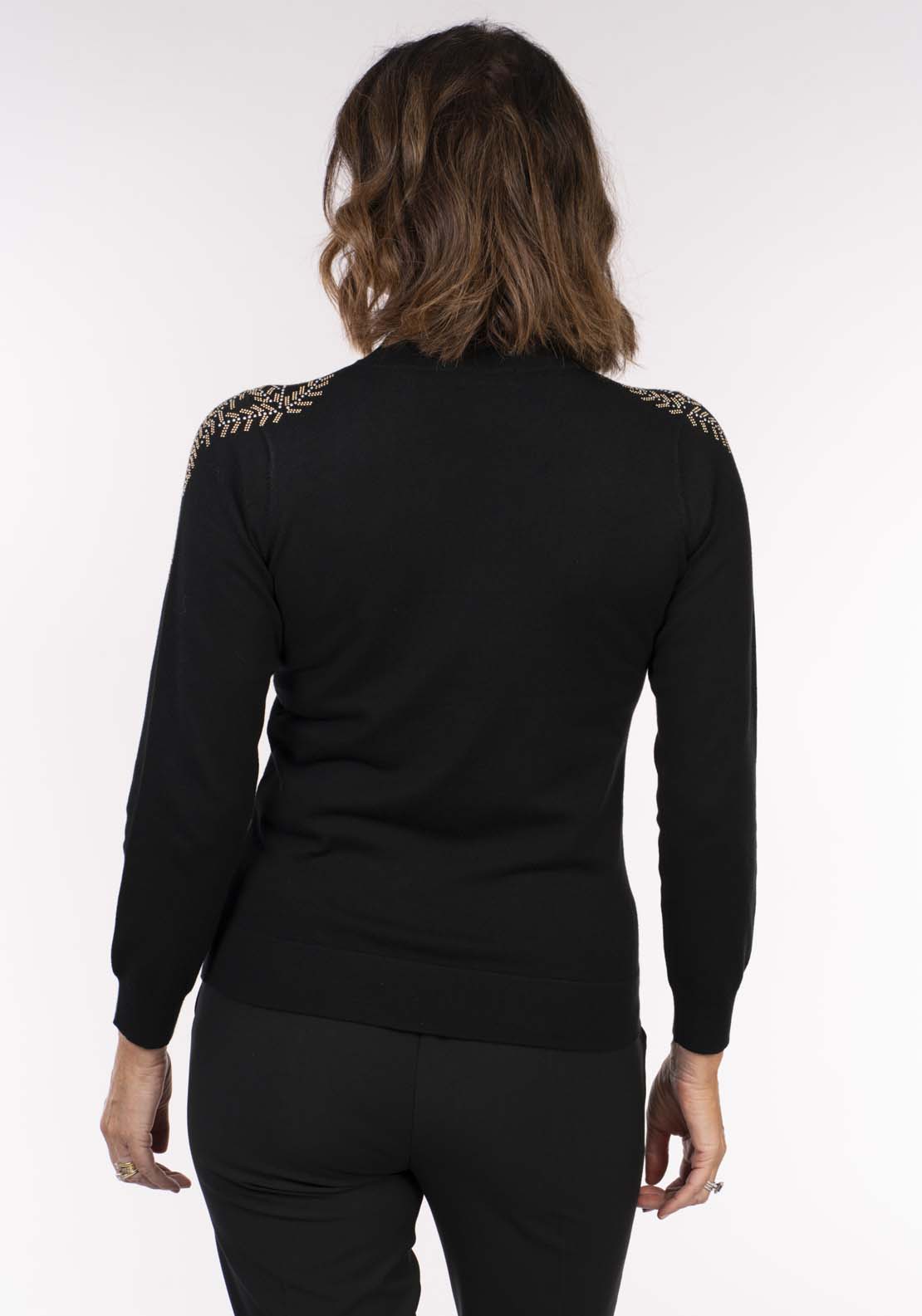 Tea Lane Christmas Leaf Glitter Shoulder Sweater - Black 6 Shaws Department Stores