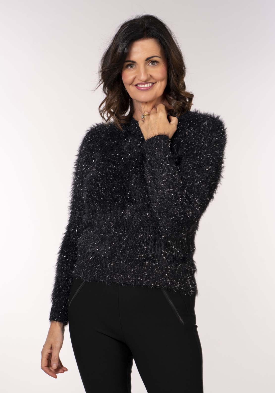 Naoise Sparkle Feather Crew Sweater - Black 1 Shaws Department Stores