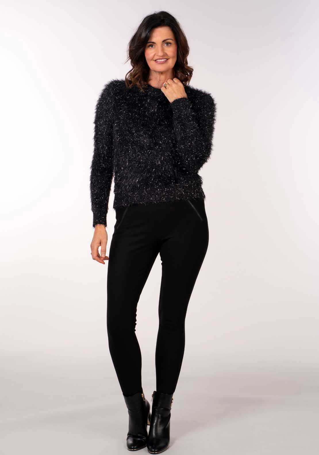 Naoise Sparkle Feather Crew Sweater - Black 6 Shaws Department Stores