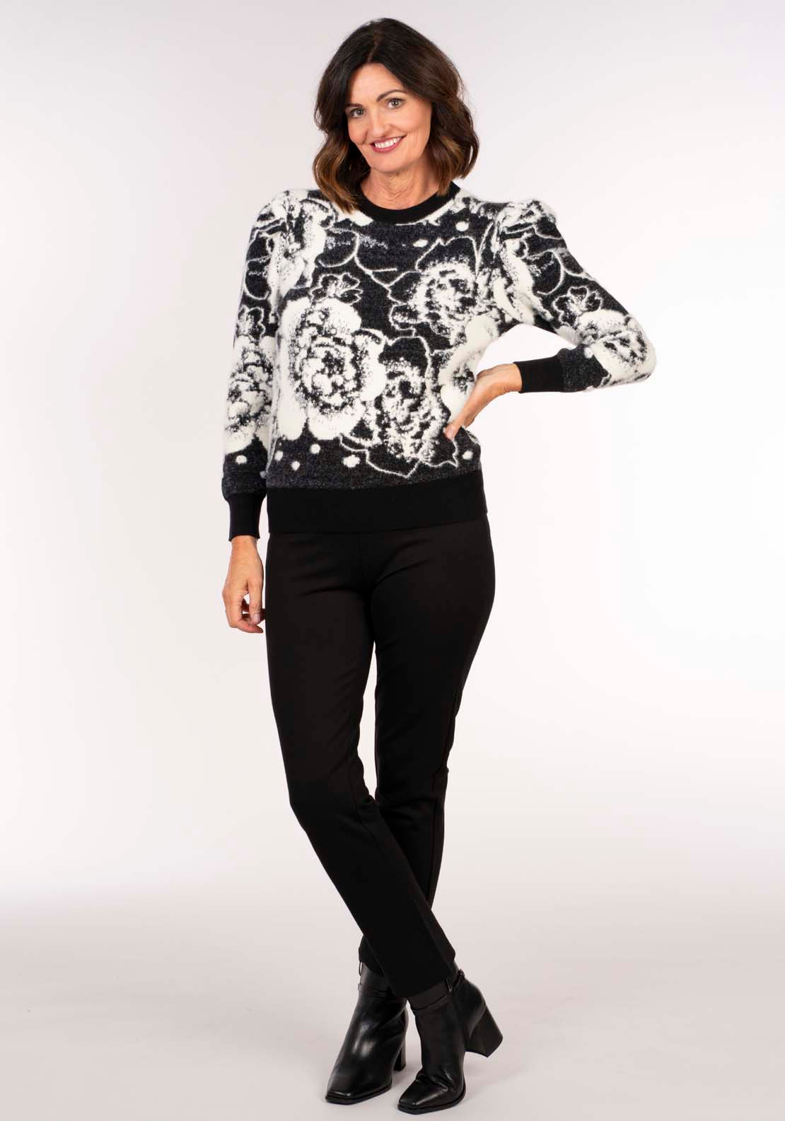 Naoise Feather Jacquard Floral Top - Cream Black 6 Shaws Department Stores