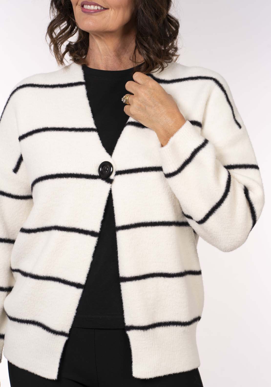 Naoise Stripe Coatigan - Cream / Navy 3 Shaws Department Stores