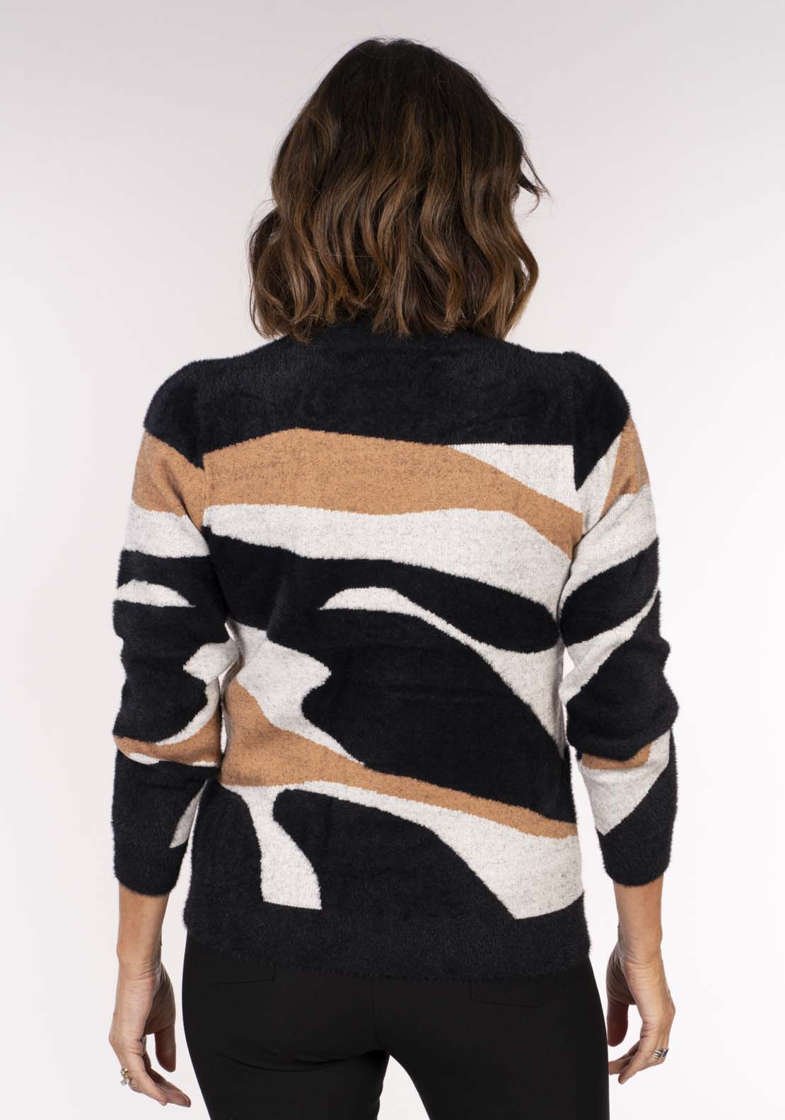 Tea Lane Wave Stripe Sweater Feather Texture - Black Caramel Grey 4 Shaws Department Stores