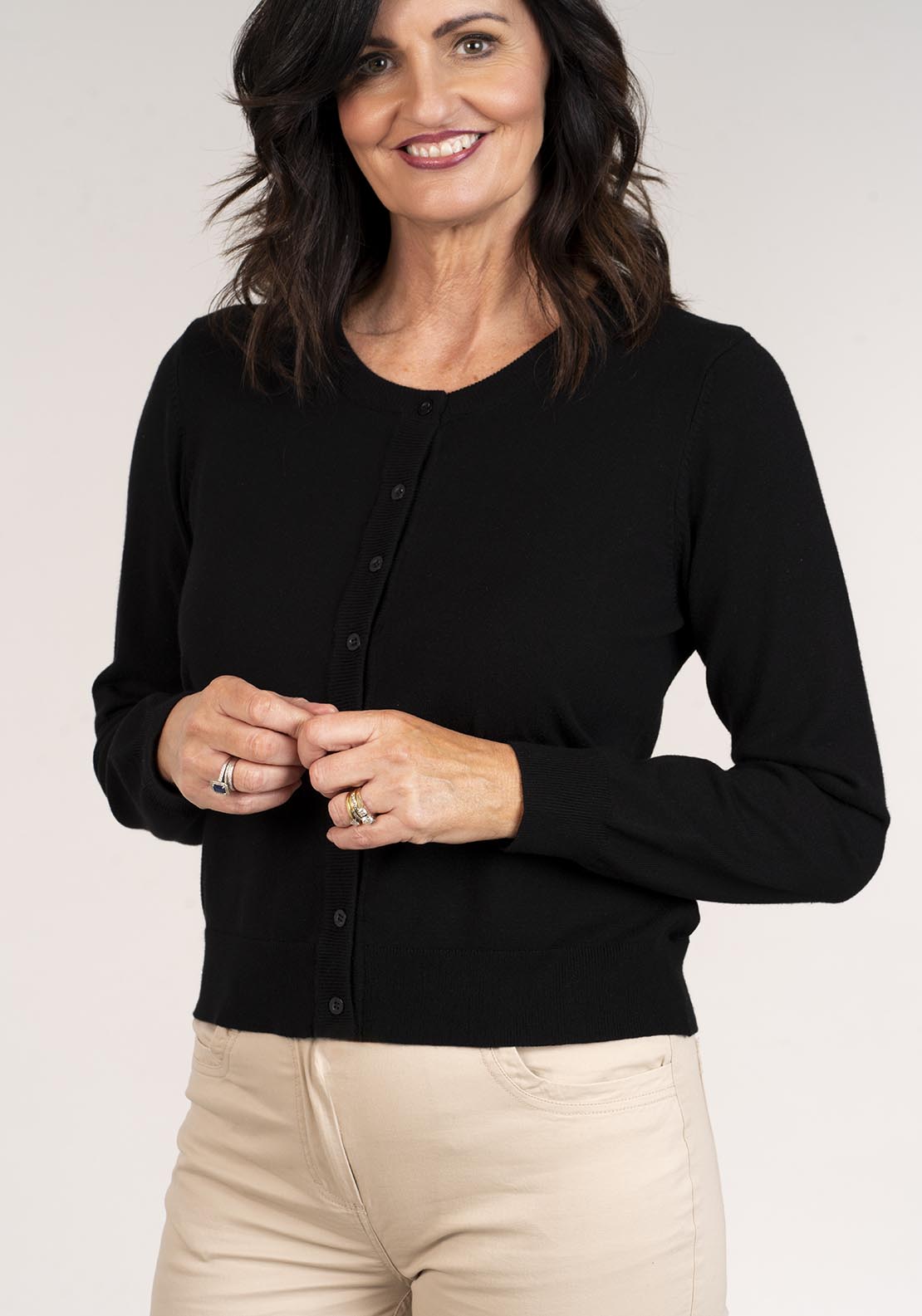 Tea Lane Long Sleeve Cardigan - Black 2 Shaws Department Stores