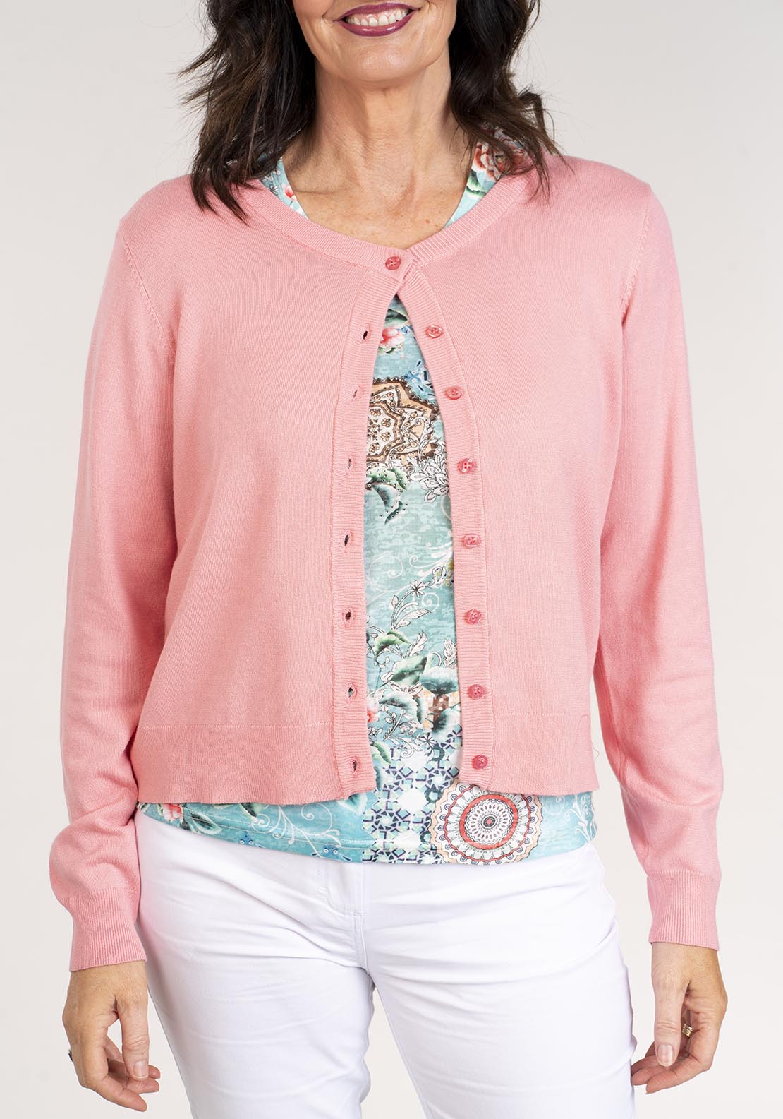 Tea Lane Long Sleeve Cardigan - Coral 6 Shaws Department Stores