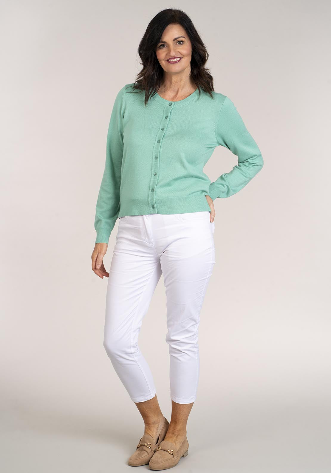 Tea Lane Long Sleeve Cardigan - Green 2 Shaws Department Stores