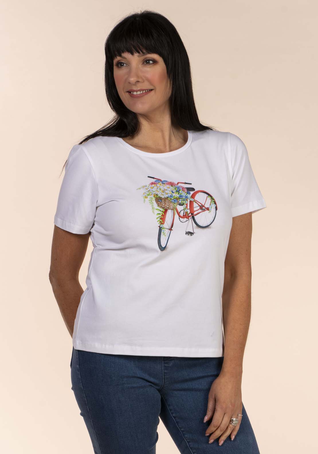 Tea Lane Bicycle Print T-Shirt - White 1 Shaws Department Stores