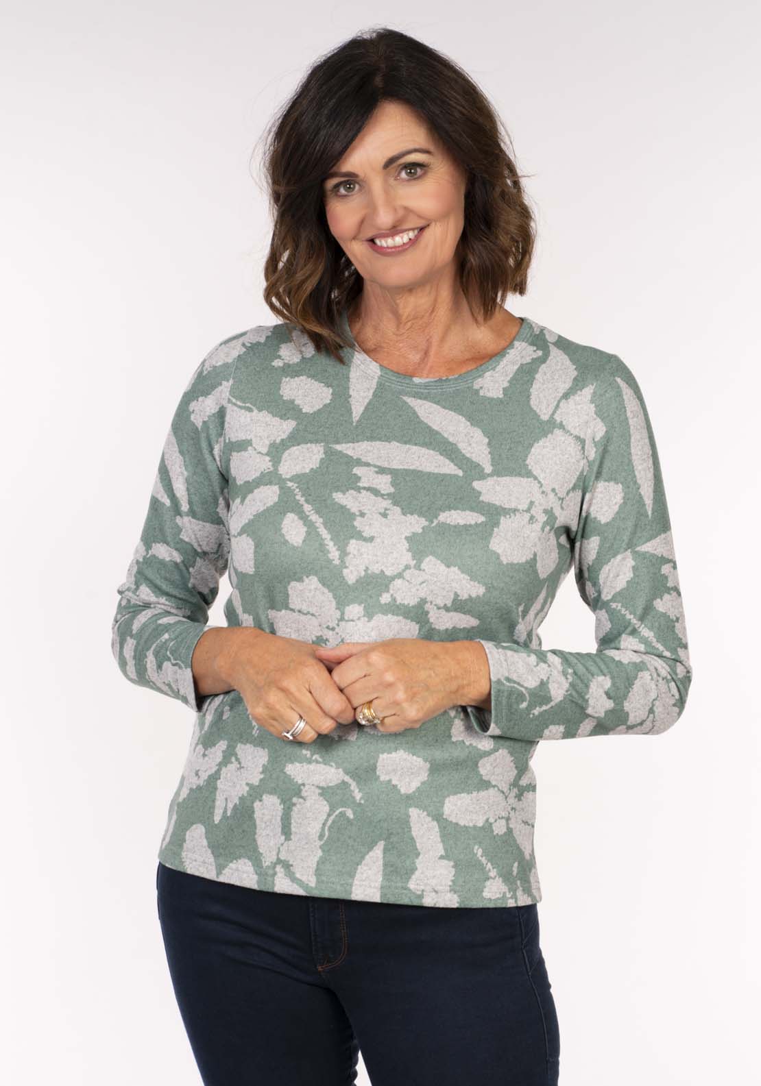 Tea Lane Blurred Mint Leaf Print Top - Mint 2 Shaws Department Stores