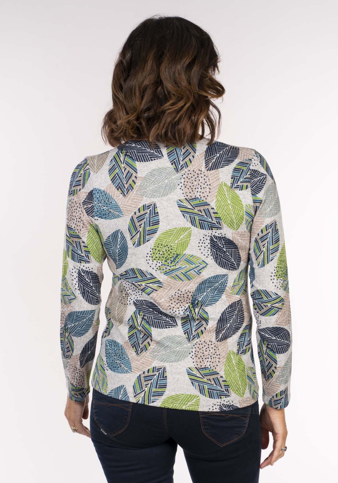 Tea Lane Leaf Print Warm Knit Top - Yellow Blue Grey 6 Shaws Department Stores