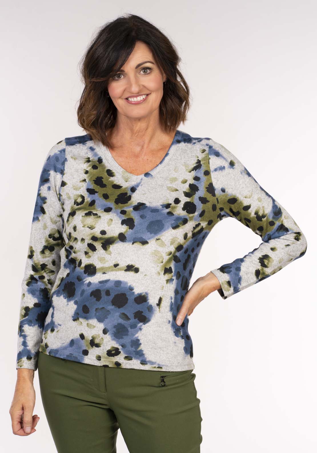 Tea Lane Animal Blue And Green Top - Grey Blue Olive 3 Shaws Department Stores