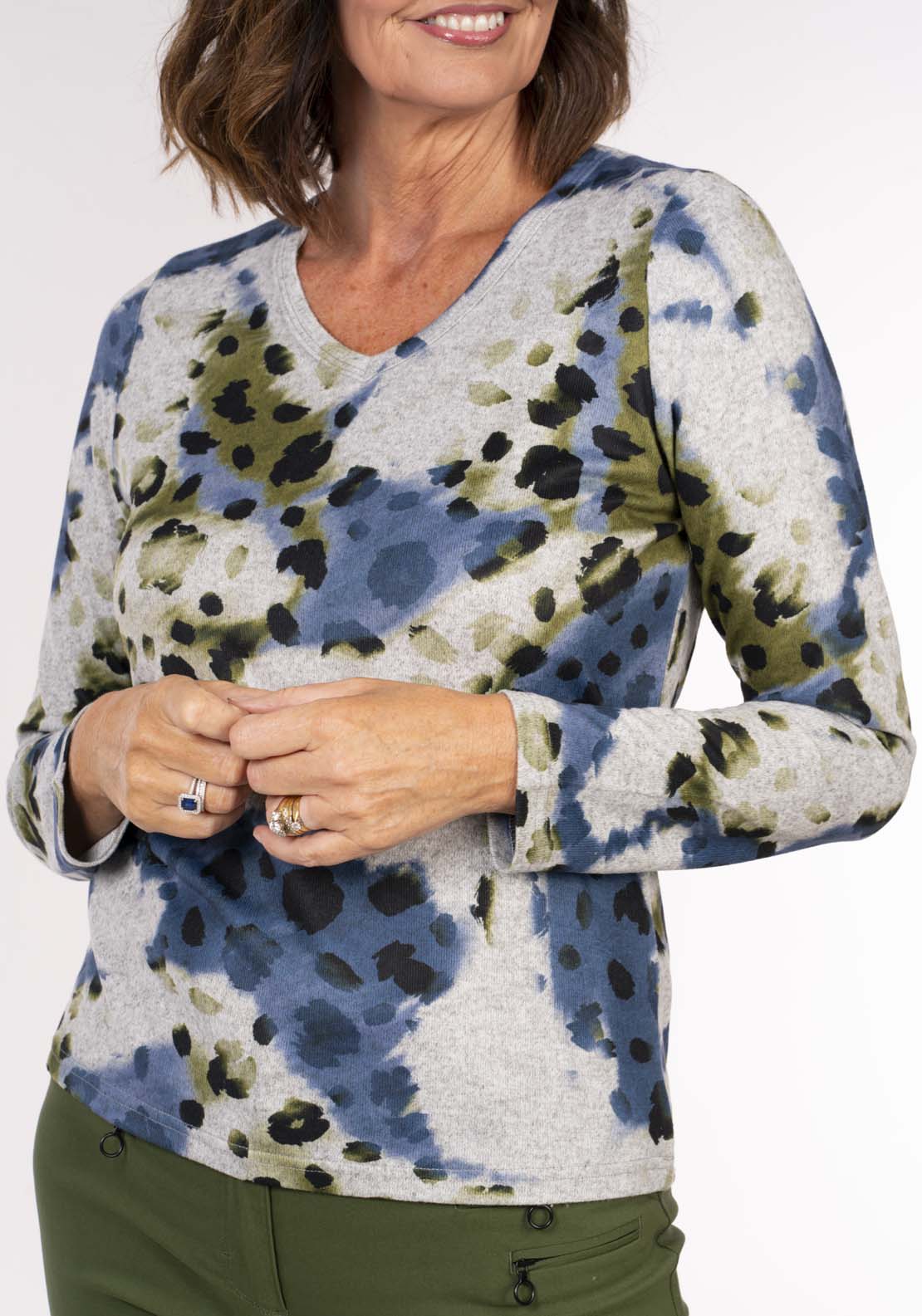 Tea Lane Animal Blue And Green Top - Grey Blue Olive 5 Shaws Department Stores