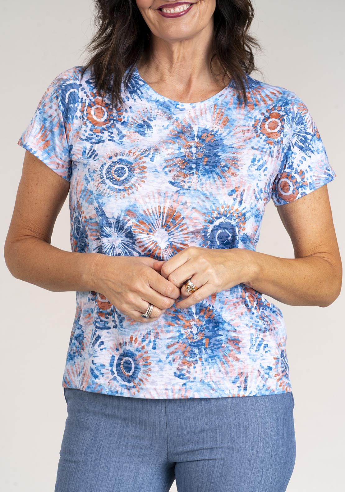 Tea Lane Short Sleeve Printed T-Shirt - Blue 4 Shaws Department Stores