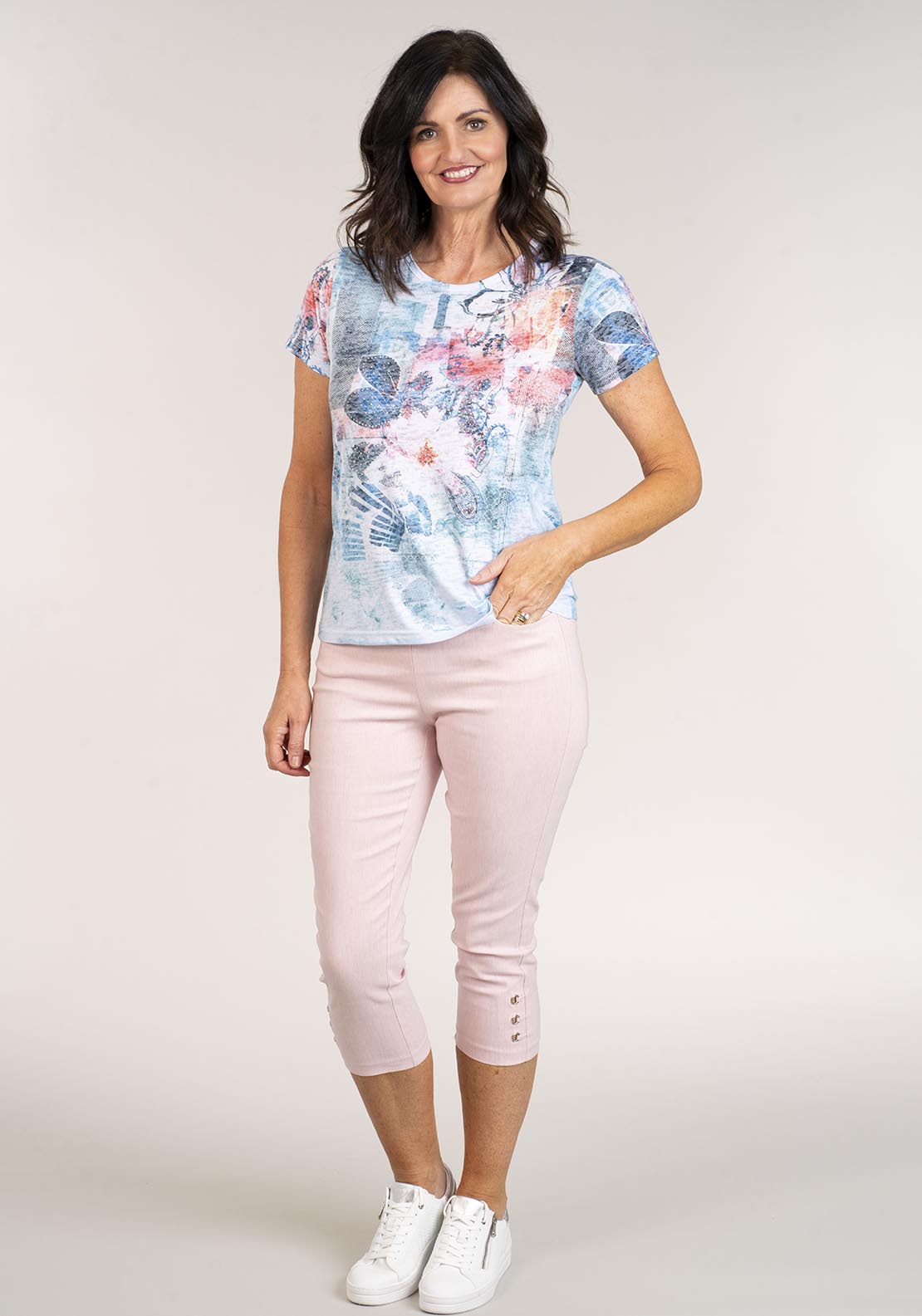 Tea Lane Short Sleeve Printed T-Shirt - Blue 1 Shaws Department Stores