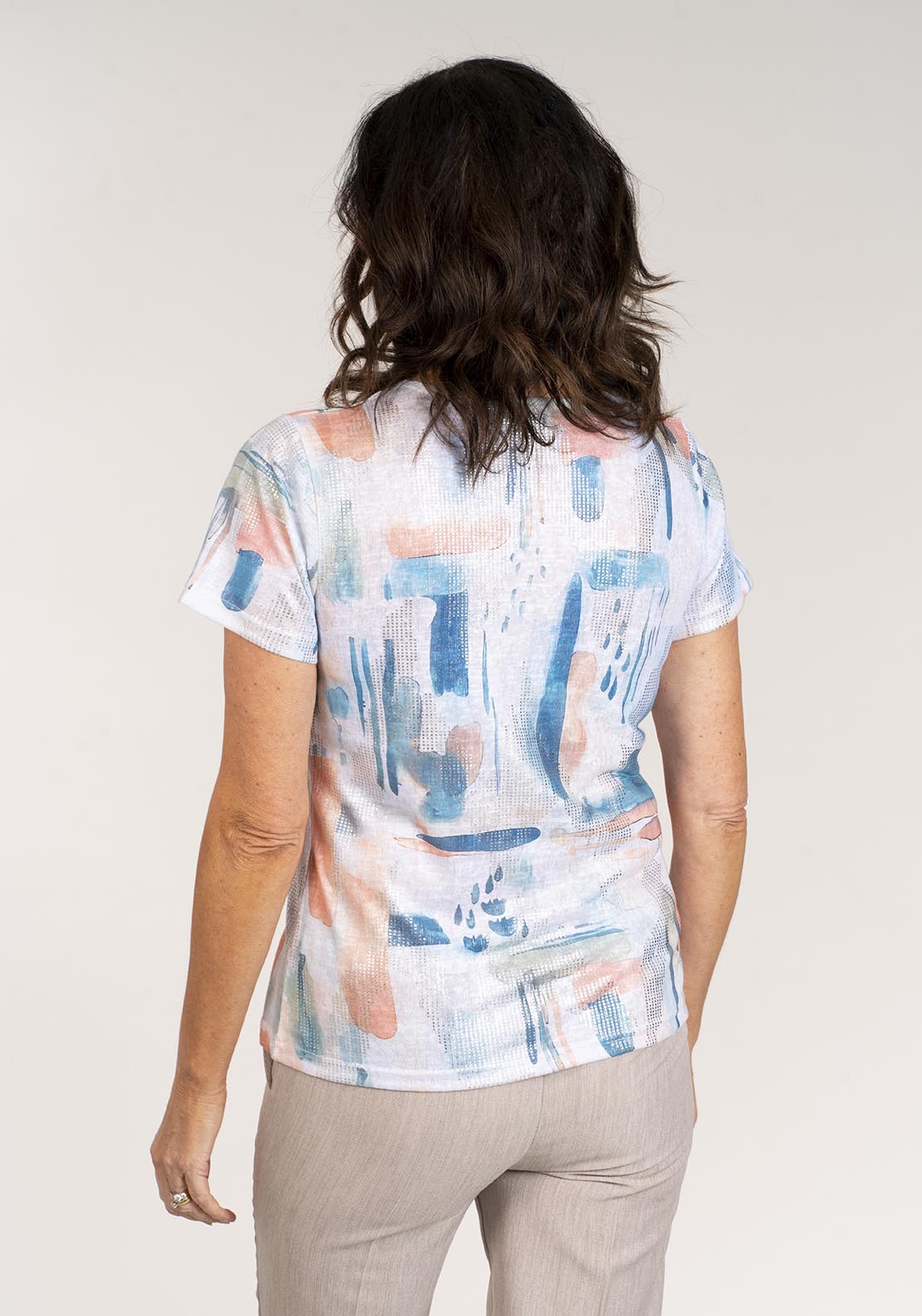 Tea Lane Short Sleeve Foil Print T-Shirt - White 5 Shaws Department Stores